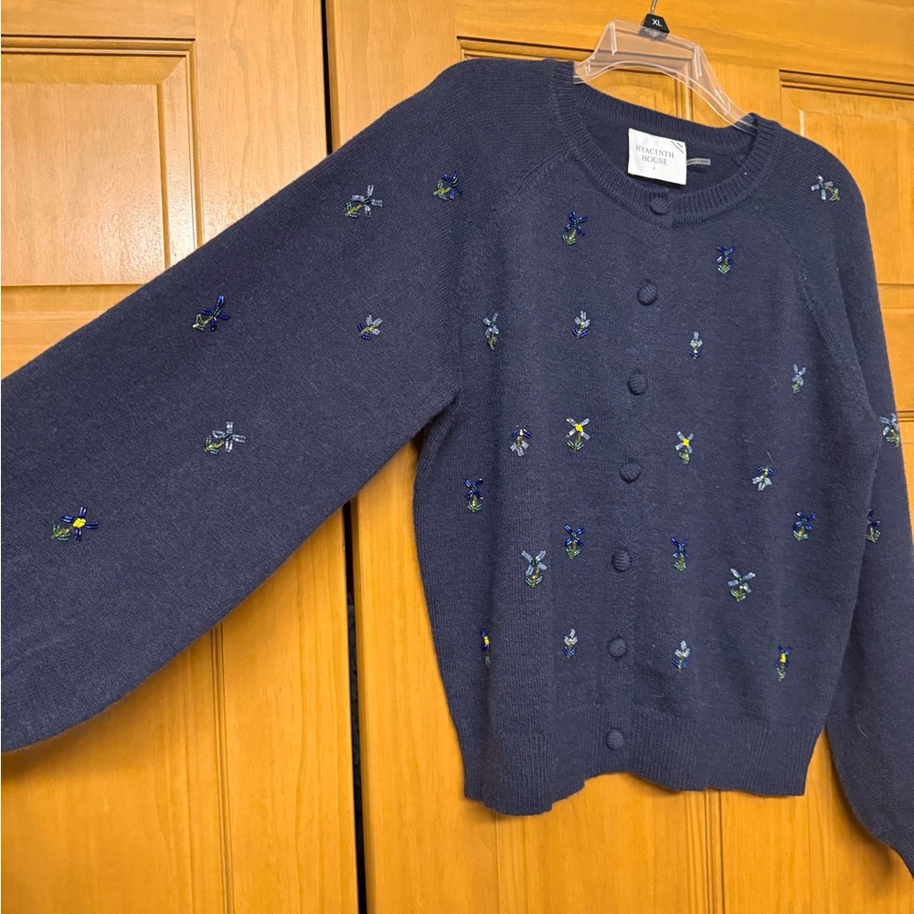 Chic Navy Blue beaded Elsie Cardigan by Hyacinth House (Tuckernuck) - Picture 3 of 7